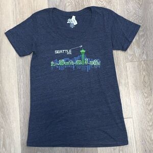 NWT Blue 84 Ladies V-neck Short Sleeve Seattle Jet City Graphic T-Shirt L